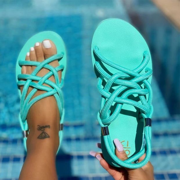 New Woman Summer Sandal Beach Shoes Fashion Women Sandals Ladies Bandage Strap Sandlias Casual Slip on Flats Sandles Plus Size