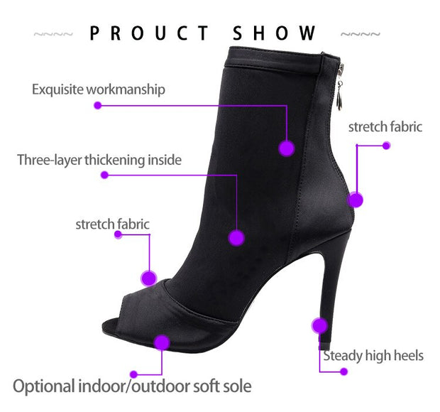 Discounts Sale Jazz Salsa Ballroom Latin Dance Shoes High Heel For Dancing Women Training Ladies Black Flock 1022 Summer Boots